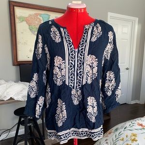 Boho navy and cream blouse